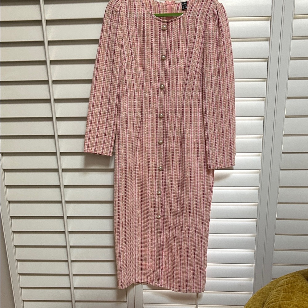 SHEIN Pink Striped Long Sleeve Dress